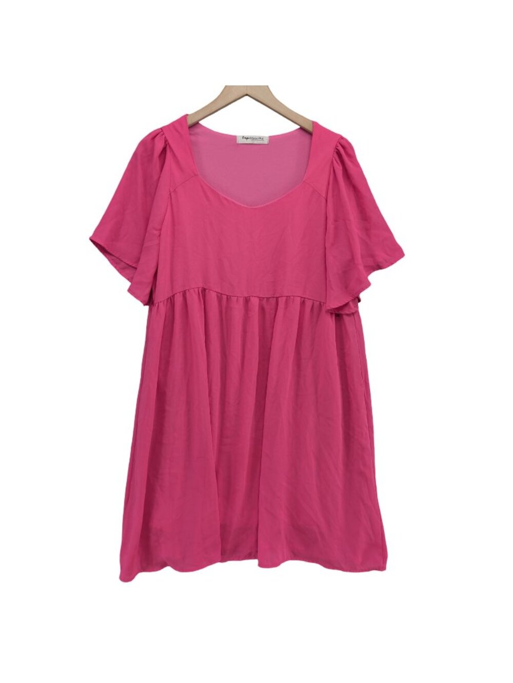 Impressions Bali Daydream Babydoll Dress Hot Pink Short Flutter Sleeve Size L